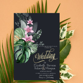 Convite Casamento Escuro das Flores Tropicais