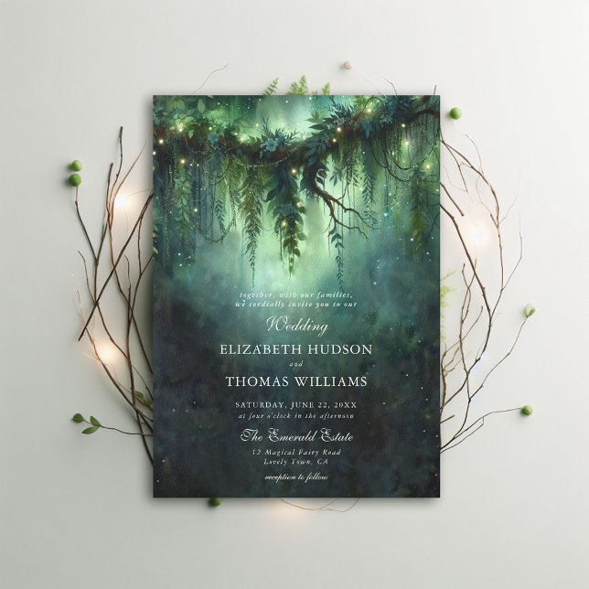Convite Casamento Escuro de Fada Fada Encantada da Florest (moody forest wedding enchanted fairy tale faerie woodland magical bespoke elegant invitation)