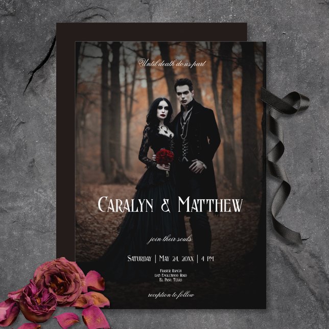 Convite Casamento Escuro de Fotografia Gótica Moderna (Modern Moody Gothic Photo Dark Wedding Invitation)