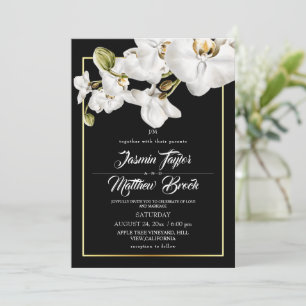 Convite Casamento Escuro de Orquídea em Aquarela Elegante