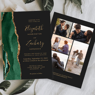 Convite Casamento Escuro Esmeralda Verde Dourado Ágata 5-F