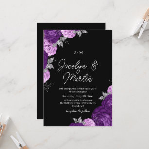 Convite Casamento Escuro Floral Roxo Moderno & Caprichoso 