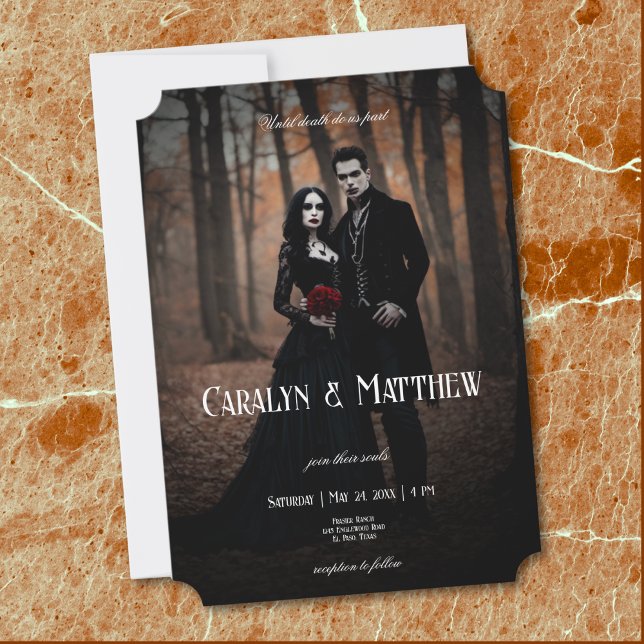 Convite Casamento Escuro Foto Gótica Moderna e Temperament (Modern Moody Gothic Photo Dark Wedding Invitation)