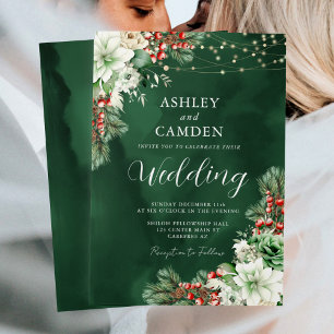 Convite Casamento Esmeralda de Sempre Verde de Inverno e B