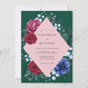 Convite Casamento Esmeralda Magenta Tropical Eucalipto
