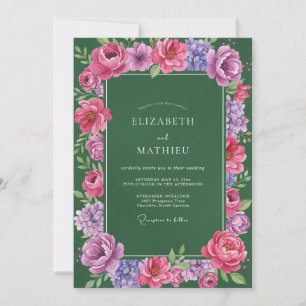 Convite Casamento Esmeralda Ranunculus Eucalipto Magenta