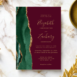Convite Casamento Esmeralda Verde Dourado Ágata Burgundy