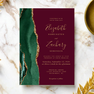 Convite Casamento Esmeralda Verde Dourado Ágata Burgundy