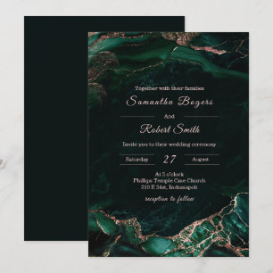 Convite Casamento Esmeralda Verde e Dourado Rosa
