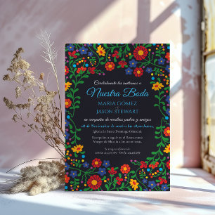 Convite Casamento Espanhol Arte Folclórica Floral Colorido