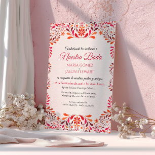 Convite Casamento Espanhol Botânico Floral Romântico Rosa