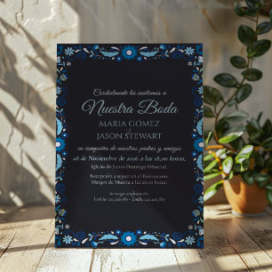 Convite Casamento Espanhol Clássico Elegante com Floral Az