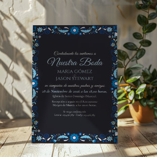 Convite Casamento Espanhol Clássico Elegante com Floral Az