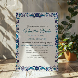 Convite Casamento Espanhol Clássico Elegante com Floral Az