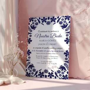 Convite Casamento Espanhol Clássico Estético Floral Azul M