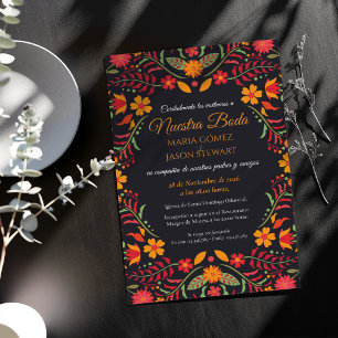 Convite Casamento Espanhol Colorido Floral Preto Boda Fies