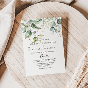 Convite Casamento Espanhol com Caligrafia Elegante Dourada