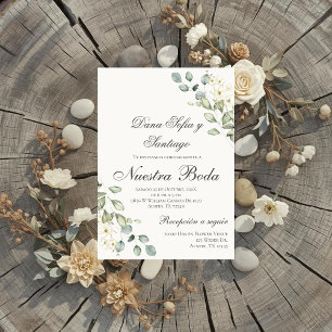 Convite Casamento Espanhol com Folhagem