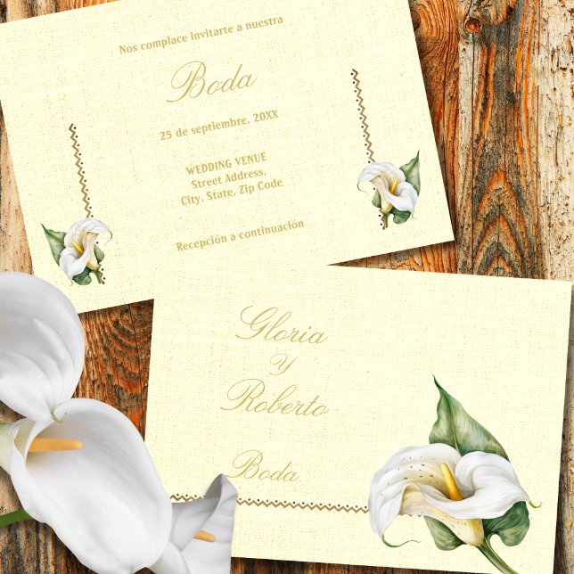 Convite Casamento Espanhol, Cores Românticas Cala Lily Mex (Criador carregado)