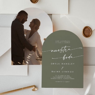 Convite Casamento Espanhol de Arch de Fotografia Verde Boh