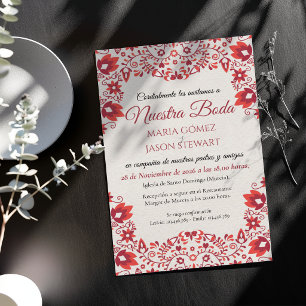 Convite Casamento Espanhol de Arte Folclórica Floral Verme