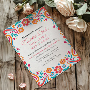 Convite Casamento Espanhol de Arte Folclórica Tradicional