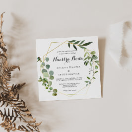 Convite Casamento Espanhol de Folhas Verdes Tropicais