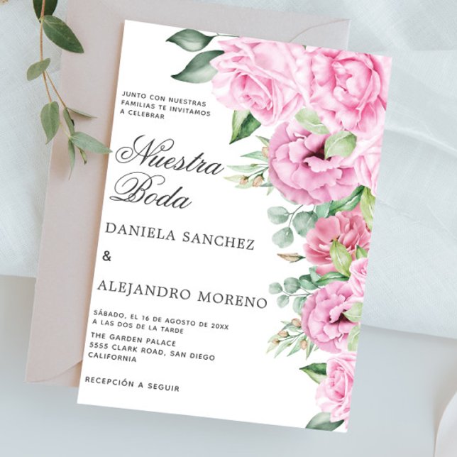 Convite Casamento Espanhol de Nuestra Floral Rosa Nuestra  (Criador carregado)