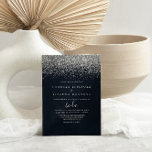 Convite Casamento Espanhol de Silver Confetti<br><div class="desc">Esta caligrafia de confete prateado é perfeita para um casamento rústico. O design simples e elegante apresenta a tipografia de script clássico e rico com fundo azul e confete prateado.</div>