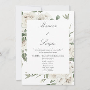 Convite Casamento Espanhol de Verde elegante/flor branca