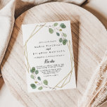 Convite Casamento Espanhol Eucalyptus, em verde geométrico<br><div class="desc">Este convite de casamento espanhol de eucalipto,  um verde-ouro geométrico,  é perfeito para um casamento rústico. O design apresenta ramificações botânicas verdes de eucalipto desenhadas à mão e folhas adornando armações geométricas.</div>