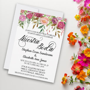 Convite Casamento Espanhol Flor de Fucsina Rosa Nossa Noiv