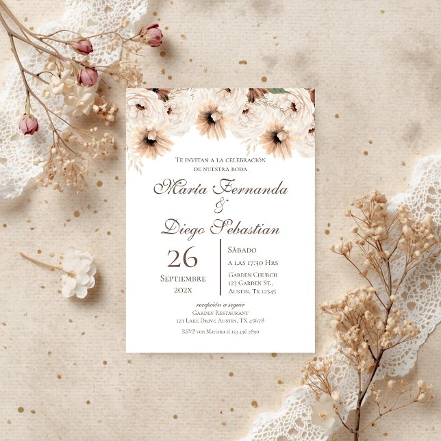 Convite Casamento Espanhol Floral Boho (Criador carregado)