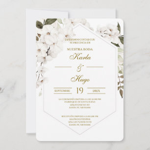 Convite Casamento Espanhol Floral Boho Branco