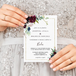 Convite Casamento Espanhol Floral de Blush do Marinho Burg