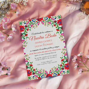 Convite Casamento Espanhol Floral Elegante Botânico Folcló