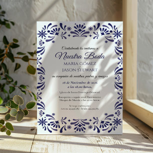 Convite Casamento Espanhol Floral Lavanda Azul Marinho Ele