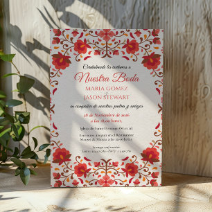 Convite Casamento Espanhol Floral Vermelho Rosa Estético R