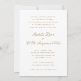 Convite Casamento Espanhol Formal Dourado Tradicional