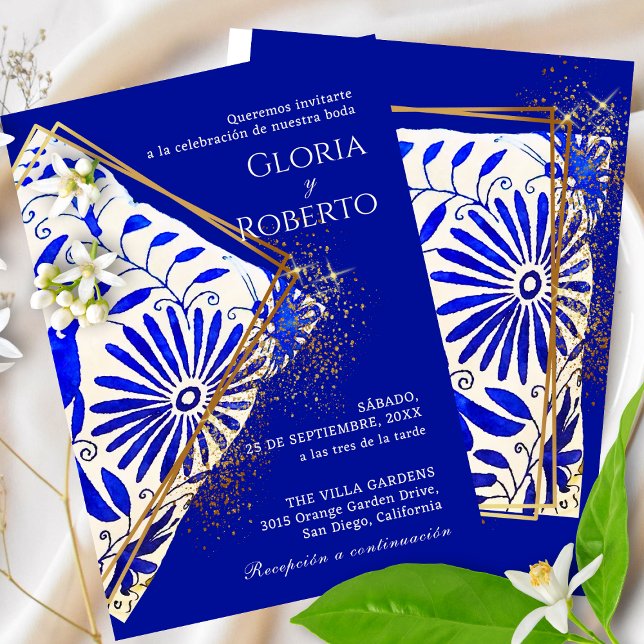 Convite Casamento Espanhol Mexicano Talavera Blue Elegant (Criador carregado)