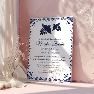 Convite Casamento Espanhol Minimalista Botânico Azul Marin