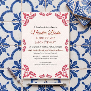 Convite Casamento Espanhol Minimalista Floral Laranja Tala