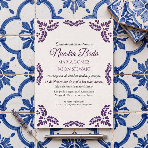 Convite Casamento Espanhol Minimalista Floral Roxo Talaver
