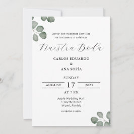Convite Casamento Espanhol Mínimo Elegante Bilingue