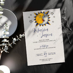 Convite Casamento Espanhol Místico Celestial Sol Lua Estre
