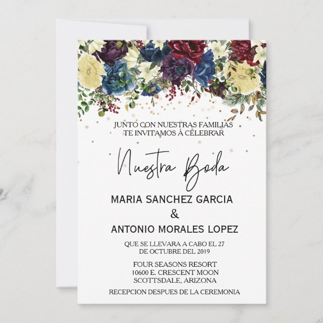 Convite Casamento Espanhol Natal Inverno Nossa Boda   (Frente)