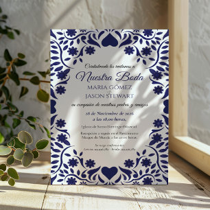 Convite Casamento Espanhol Romântico Elegante Floral Azul