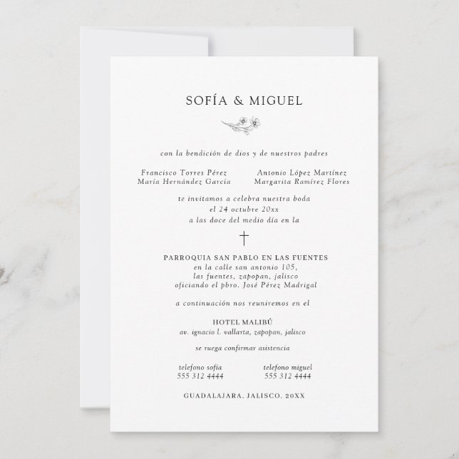 Convite Casamento Espanhol Sophia Invitación Boda Catolica (Frente)