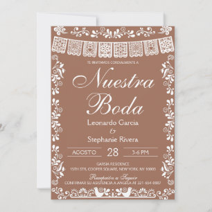 Convite Casamento Espanhol Terracota Papel Picado