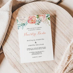 Convite Casamento Espanhol Tropical de Blush Rosa Moderno